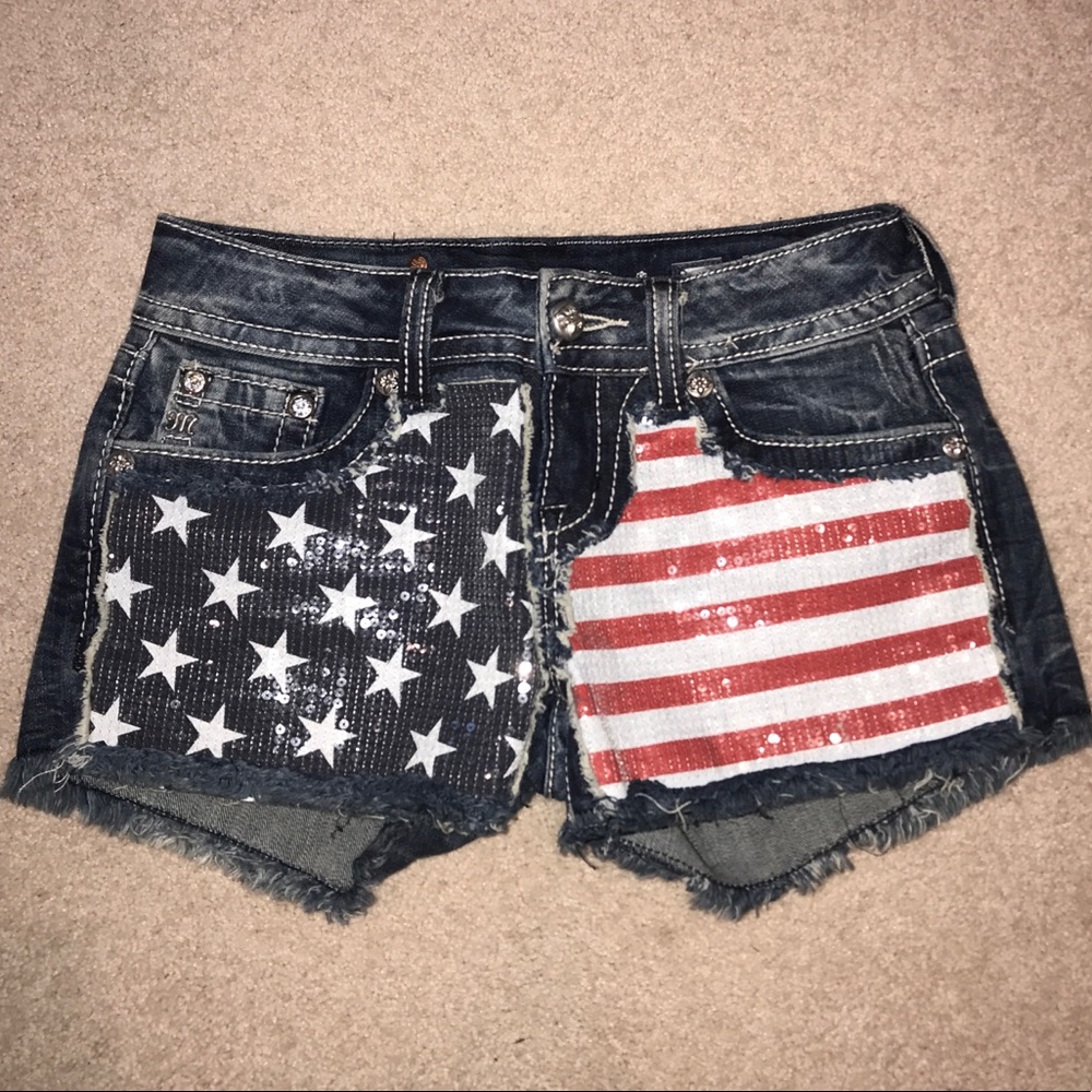 Miss Me American flag sequin jean shorts